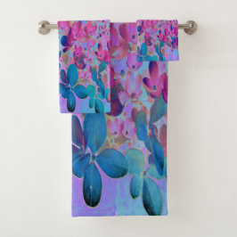 Elegant Dark Blue und Magenta Limelight Hydrangea Badhandtuch Set