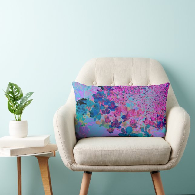 Elegant Dark Blue und Magenta Limelight Hydrangea Lendenkissen (Stuhl )