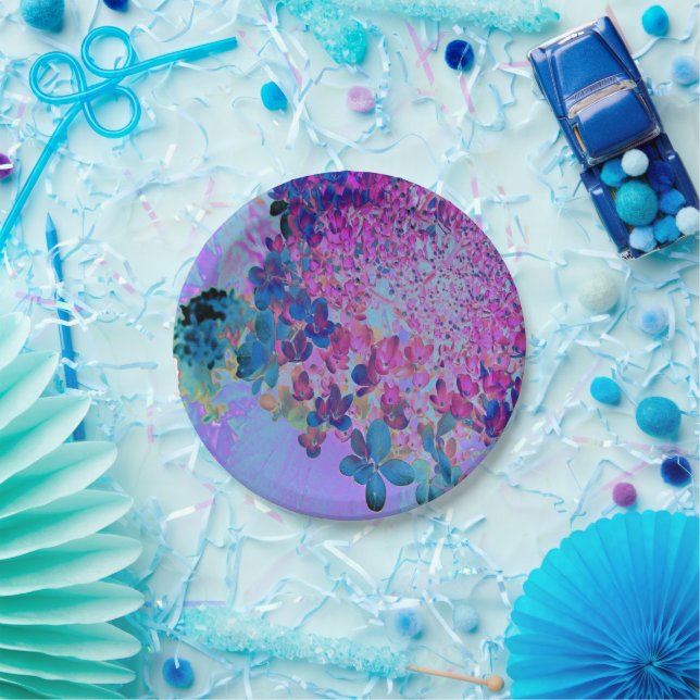 Elegant Dark Blue und Magenta Limelight Hydrangea Pappteller (Party)