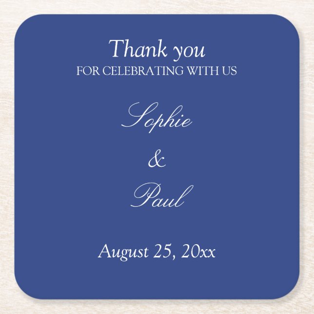 Elegant Dark Blue Wedding Vielen Dank Rechteckiger Pappuntersetzer (Vorderseite)