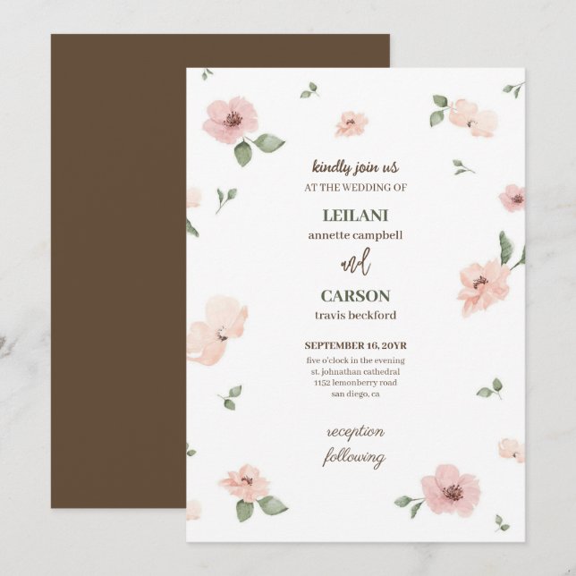 Elegant Dark Brown Cherry Blossom Wedding Einladung (Vorne/Hinten)