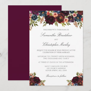 Elegant Dark Burgundy Botanische Hochzeit Einladung