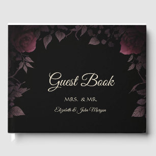 Elegant Dark Burgundy Rose Black Guest Book Gästebuch