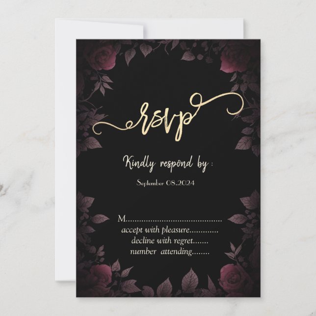 Elegant Dark Burgundy Rose Black UAWG Einladung (Vorderseite)