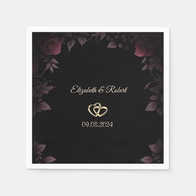 Elegant Dark Burgundy Rose Black Wedding Serviette (Vorderseite)