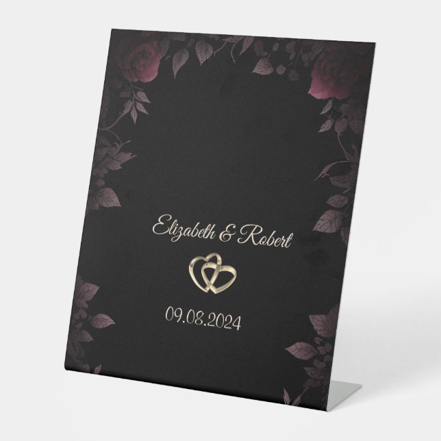 Elegant Dark Burgundy Roses Black  Sockelschild (Vorderseite)