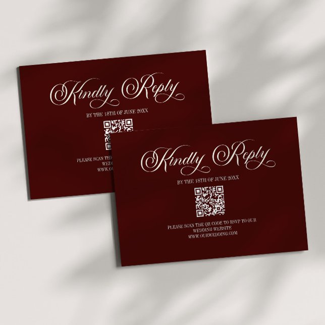 Elegant Dark Burgundy Wedding QR Code RSVP Card (Créateur téléchargé)