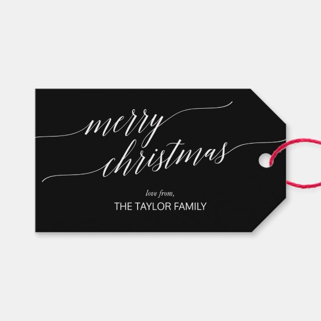 Elegant Dark Calligraphy Frohe Weihnachten Geschenkanhänger (Vorderseite (Horizontal))
