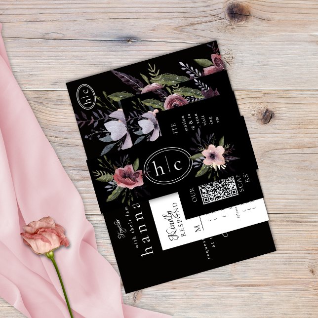 Elegant Dark Floral Cascade Black Burgundy Einladungsbanderole (Von Creator hochgeladen)