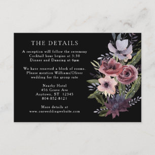 Elegant Dark Floral Cascade Black Burgundy Enclosu Begleitkarte