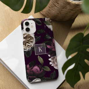 Elegant Dark Floral Monogram Case-Mate iPhone Hülle