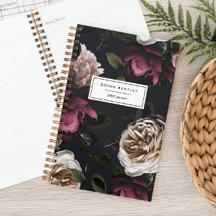 Elegant Dark Floral on Black   PERSONALISIERT Planer