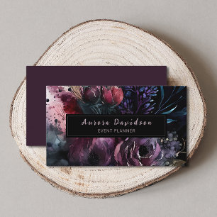 Elegant Dark Floral on Black Visitenkarte