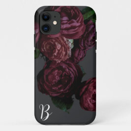 Elegant Dark Floral Rose Monogram I Phone Case