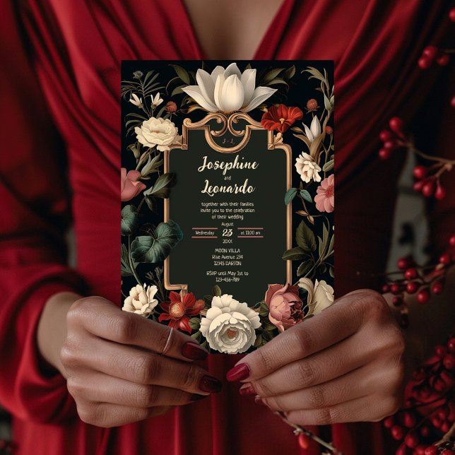 Elegant Dark Floral Vintage Wedding Invitation Einladung (Von Creator hochgeladen)
