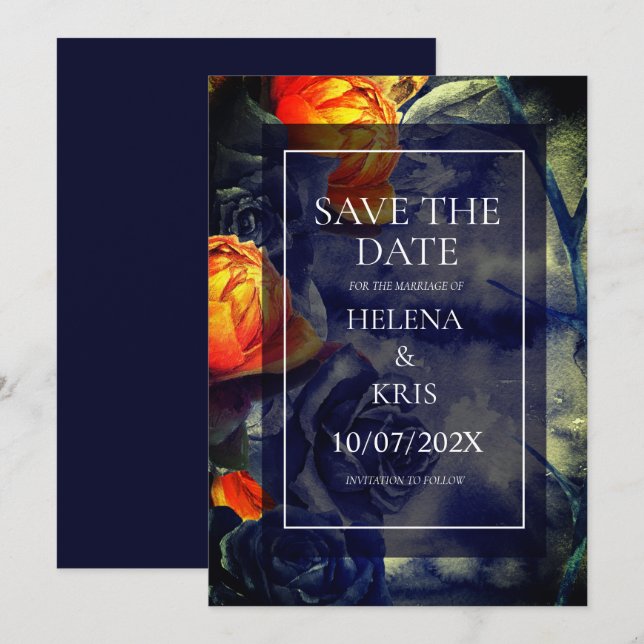 Elegant Dark Floral Wedding Save The Date (Vorne/Hinten)