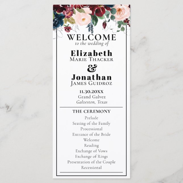 Elegant Dark Florals Wedding Programm (Vorderseite)