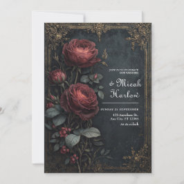 Elegant Dark Gothic Burgundy Rose Floral Wedding Einladung