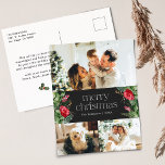 Elegant Dark Gray Frohe Weihnachten 3 Foto Urlaub Postkarte<br><div class="desc">Diese Kollektion besticht durch Aquarellblumen,  Beeren und Wintergrün mit moderner und eleganter Typografie,  mit einem botanischen Wintermuster zurück.</div>