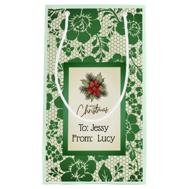 Elegant Dark Green Christmas Gift Bag   Kleine Geschenktüte (Vorderseite)