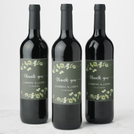 Elegant Dark Green Eucalyptus Wedding Thank You Weinetikett