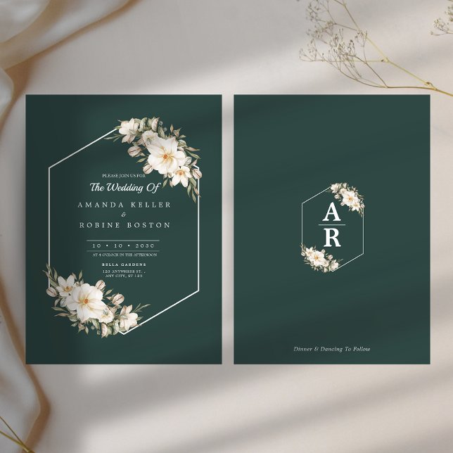 Elegant Dark Green Floral Wedding Einladung (Von Creator hochgeladen)