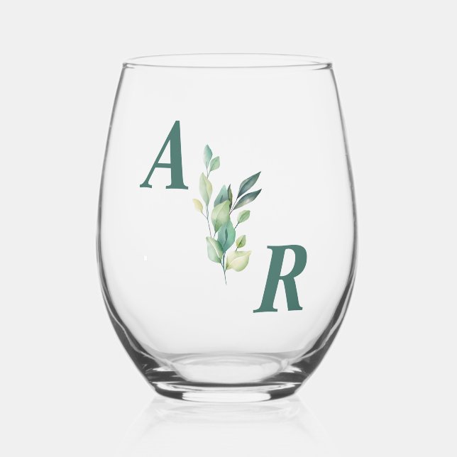 Elegant Dark Green Floral Wedding Weinglas Ohne Stiel (Vorderseite)