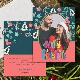 Elegant Dark Green frohe Weihnachts-Foto Gruß Postkarte