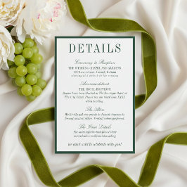 Elegant Dark Green Minimalist Wedding Details Begleitkarte