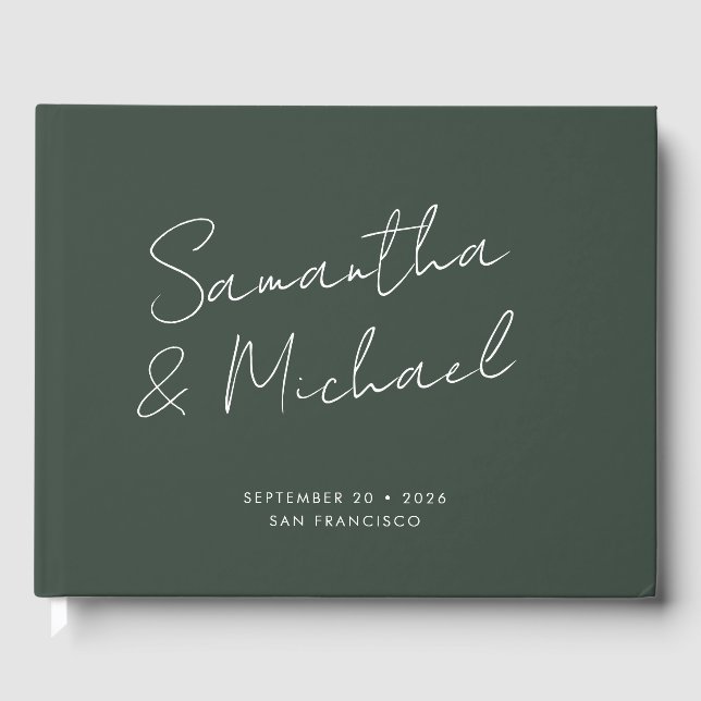 Elegant Dark Green Script Calligraphy Wedding Gästebuch (Vorderseite)