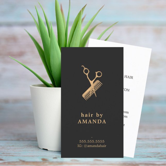 Elegant Dark Imitate Gold Scissors Comb Fairstylis Visitenkarte (Von Creator hochgeladen)
