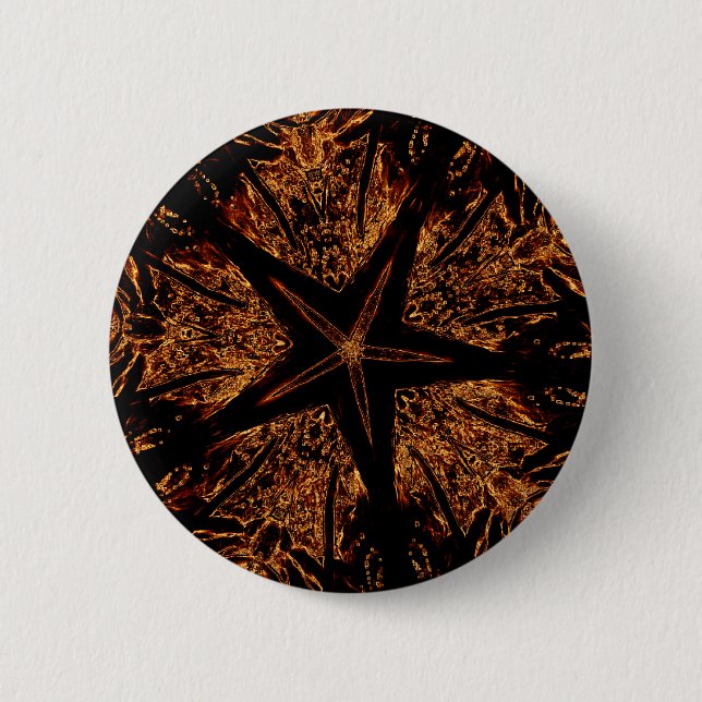 Elegant Dark Kaleidoscopic Design Black Brown Star Button (Vorderseite)