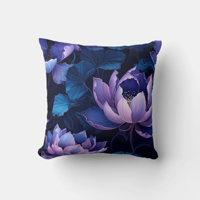 Elegant Dark Lila Blue Lotus Pillow Kissen (Vorderseite)