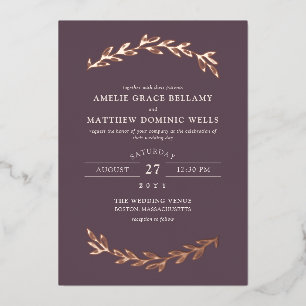 Elegant Dark Mauve & Rose Goldgrün Hochzeit Folieneinladung