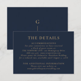 Elegant Dark Navy Blue Gold Hochzeitsdetails Begleitkarte