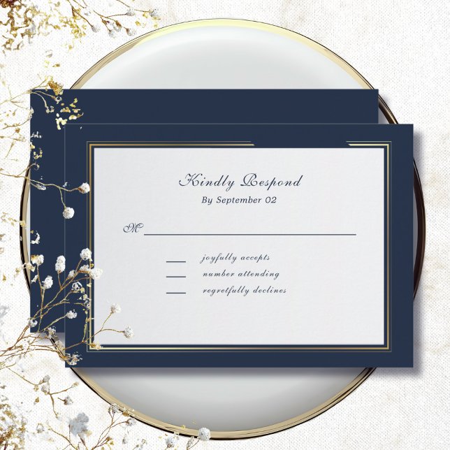 Elegant Dark Navy Gold Frame Traditional  RSVP (Von Creator hochgeladen)