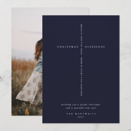 Elegant Dark Navy Scripture Cross Foto Feiertagskarte