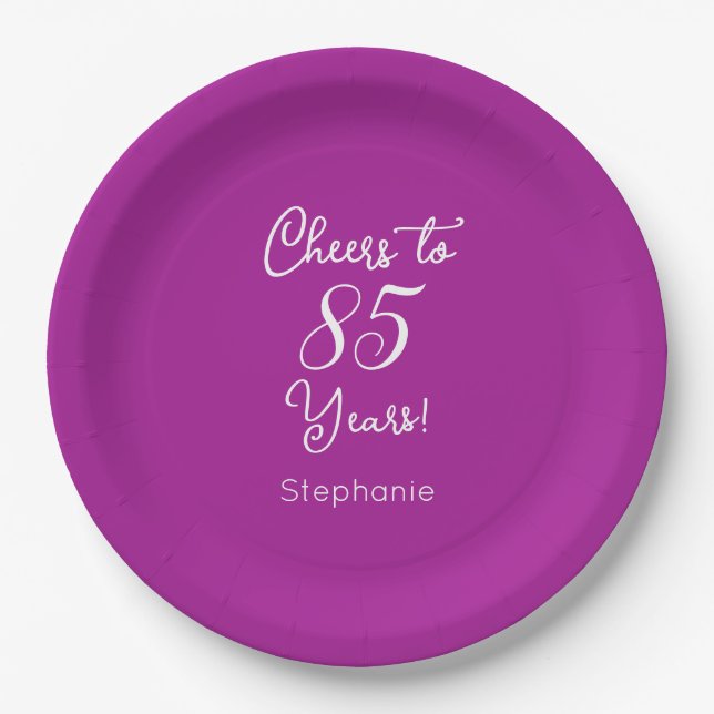 Elegant Dark Pink Cheers bis 85 Jahre 85. Geburtst Pappteller (Vorderseite)