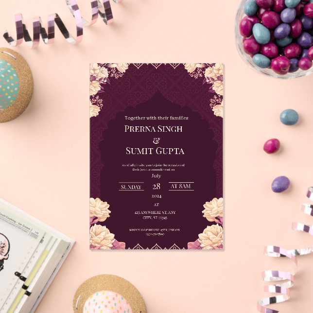 Elegant Dark Purple Acrylic Wedding Invitation (Insitu (Célébration))