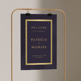 Elegant dark purple and gold wedding welcome sign poster