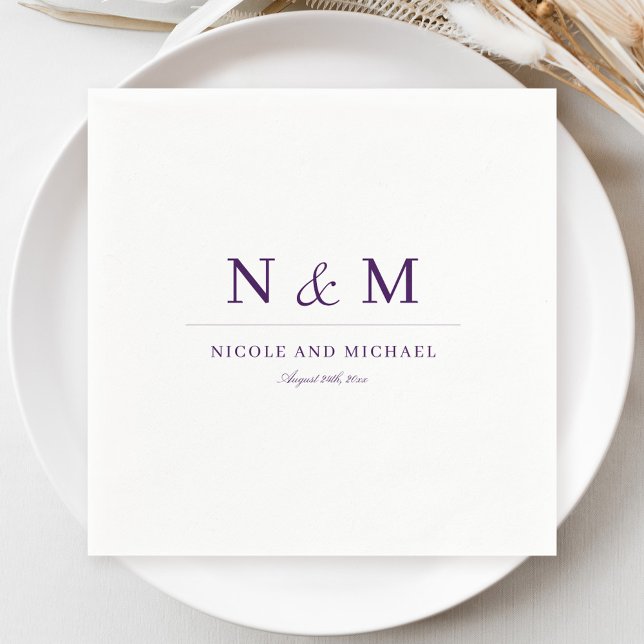 Elegant Dark Purple Monogram Initials Wedding Serviette (Von Creator hochgeladen)