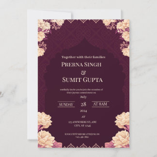 Elegant Dark Purple Wedding Invitation