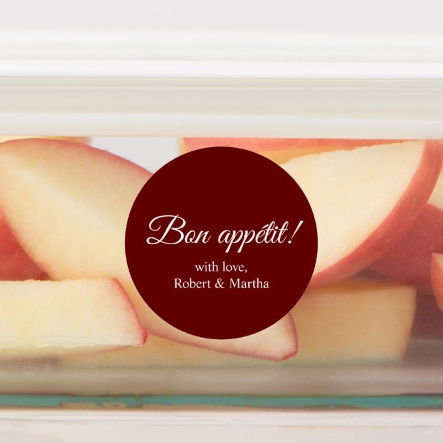 Elegant Dark Red Bon Appetit Custom Personalized Etiketten (Befestigt)