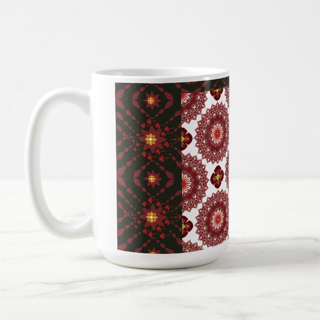 Elegant Dark Red Geometric Pattern Ceramic Mug – A Kaffeetasse (Links)