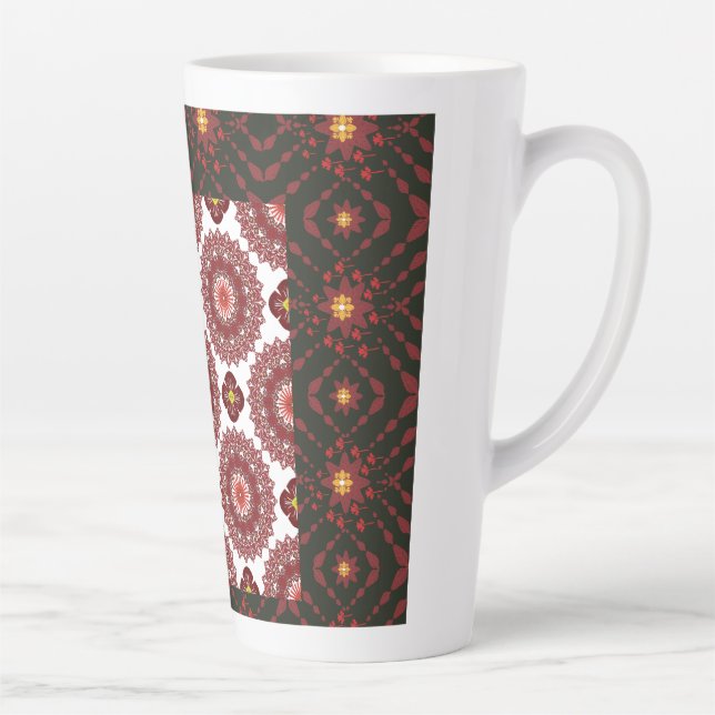 Elegant Dark Red Geometric Pattern Ceramic Mug – A Milchtasse (Rechts)