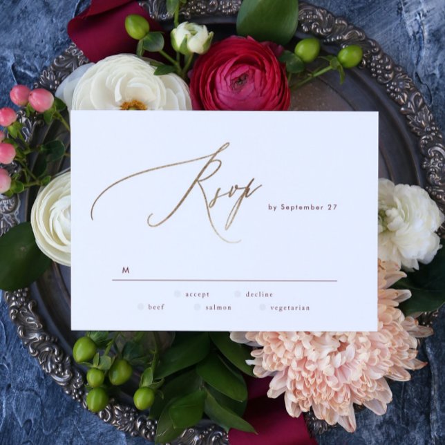 Elegant Dark Red Plum Burgundy Gold Die Hochzeit RSVP Karte (Von Creator hochgeladen)