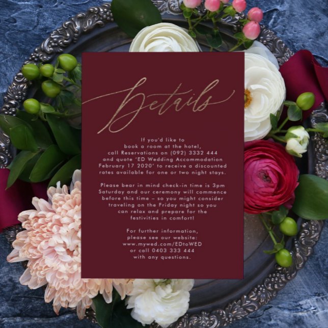 Elegant Dark Red Plum Burgundy Gold Die Hochzeit RSVP Karte (Von Creator hochgeladen)