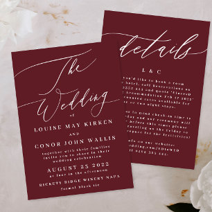 Elegant Dark Red Plum Burgundy White The Wedding Einladung