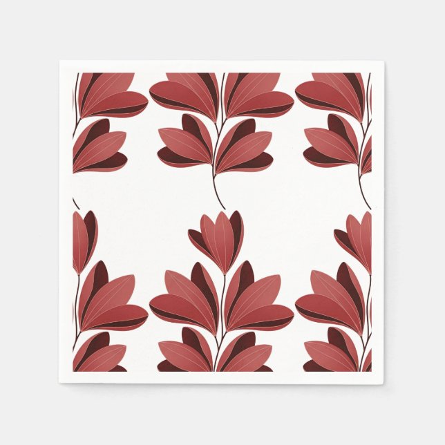 Elegant Dark Red Stylized Floral Branch Serviette (Vorderseite)