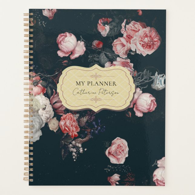 Elegant Dark Rich Chic Floral Pink Roses Planer (Vorderseite)